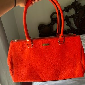 Coral Orange Kate Spade Ostrich bag - exotic ostrich leather orange tote bag